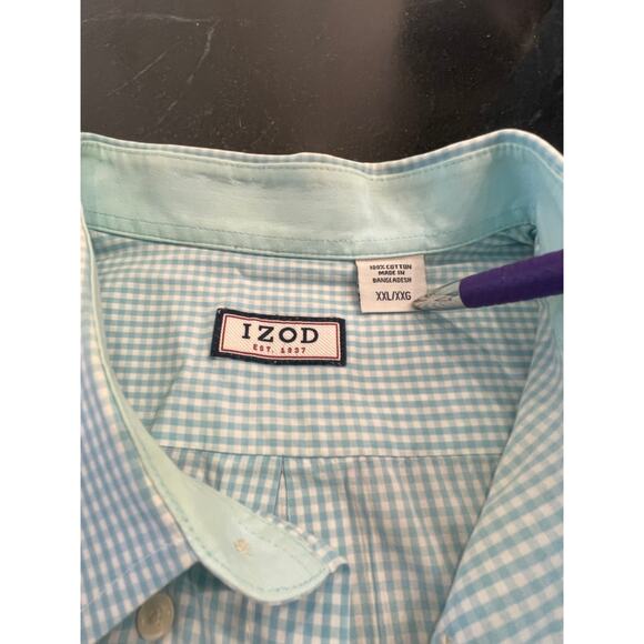 IZOD blue and white check Men's button up 2XL 100% Cotton - Picture 5 of 10